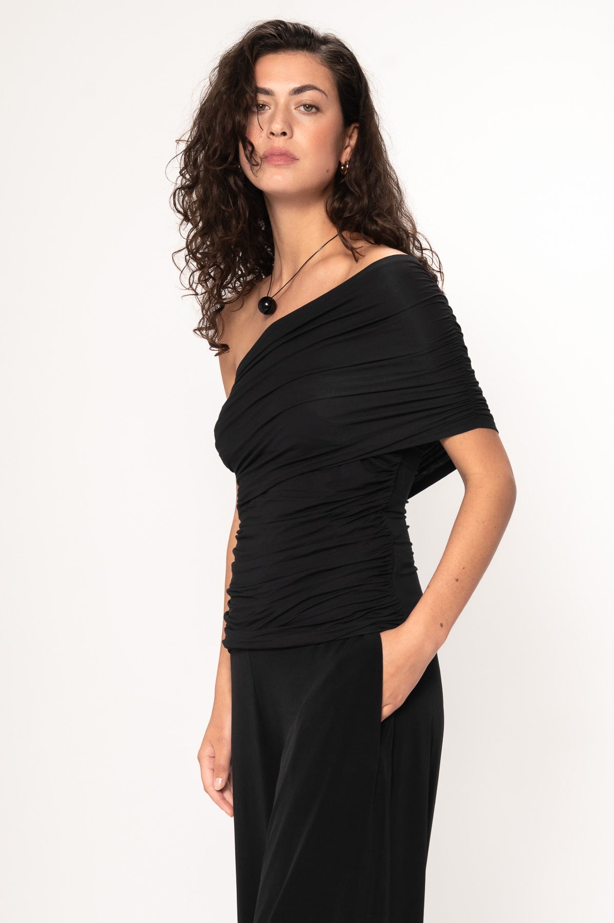 VIVEH Dahlia top in Coconut Milk – styled view