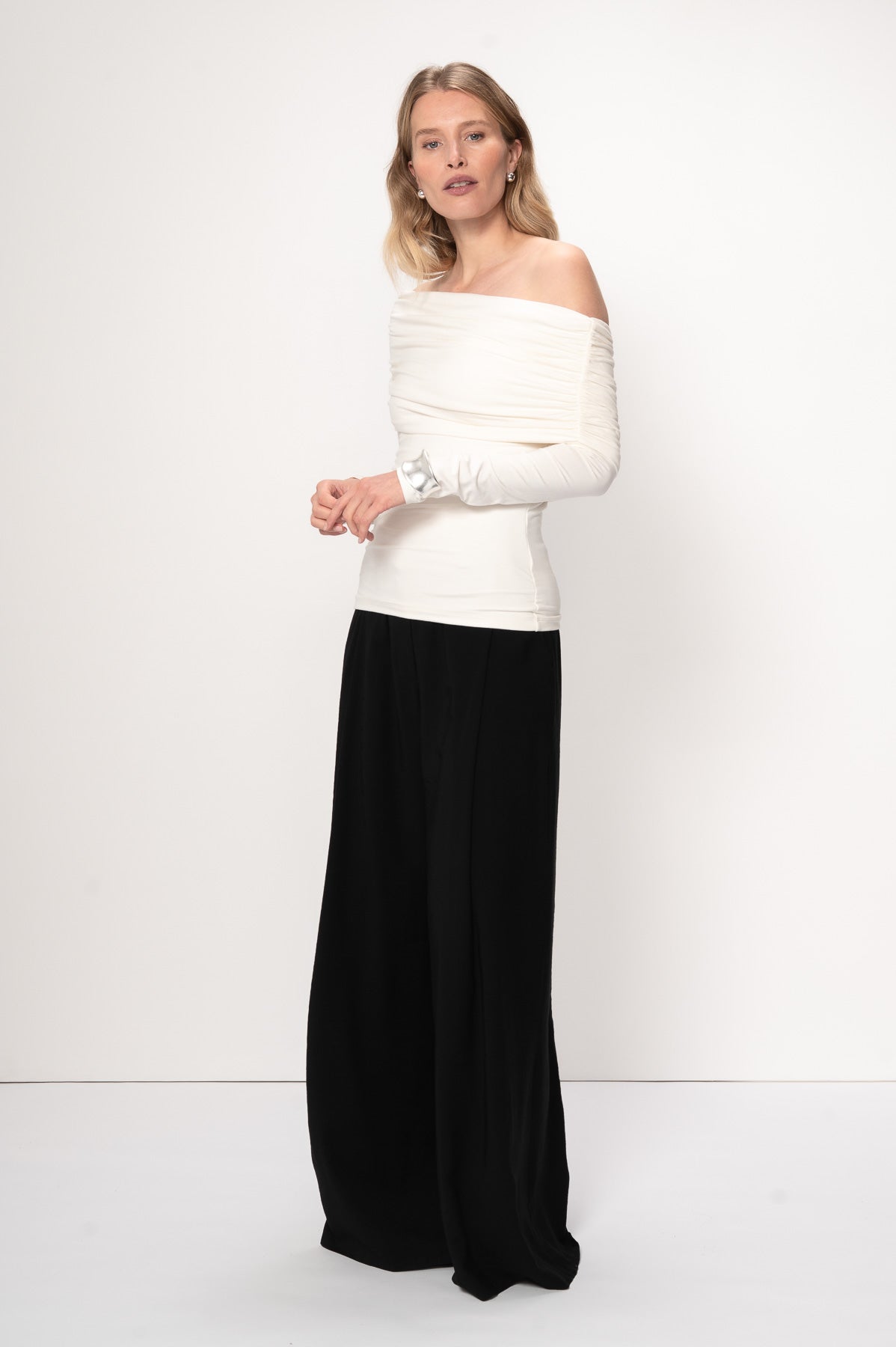 VIVEH Plum top in Coconut Milk – styled view