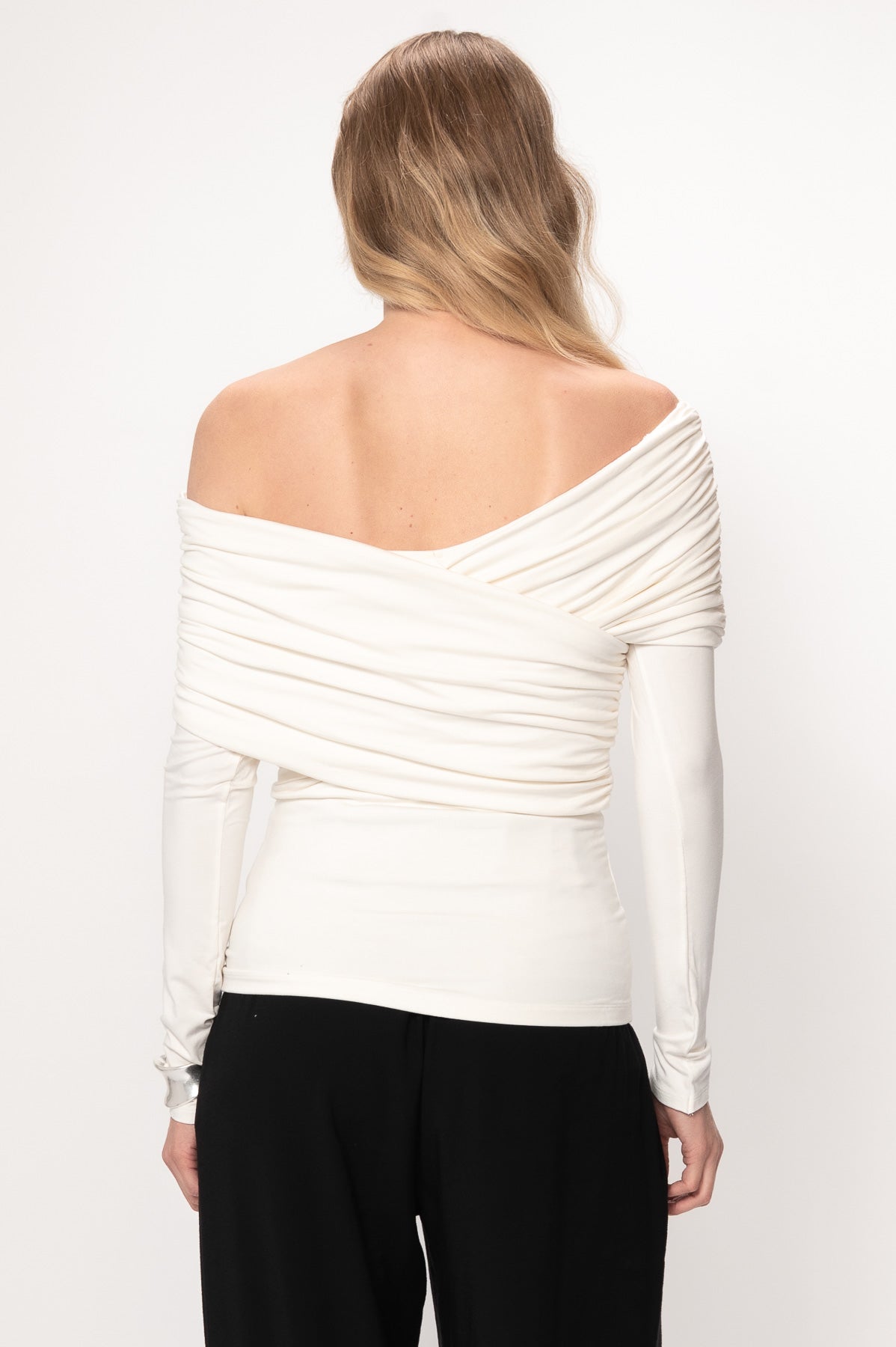 VIVEH Plum top in Coconut Milk – styled view