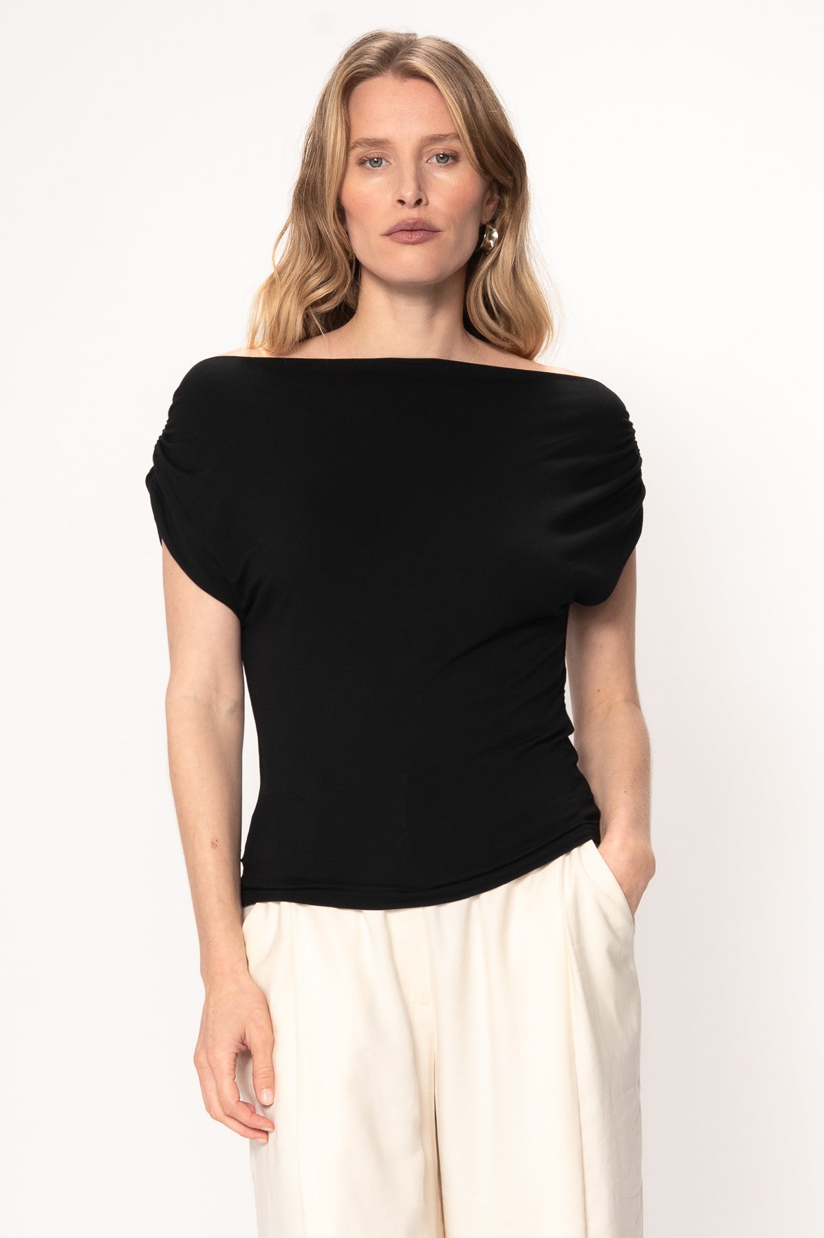 VIVEH Ruta top in Coconut Milk – styled view