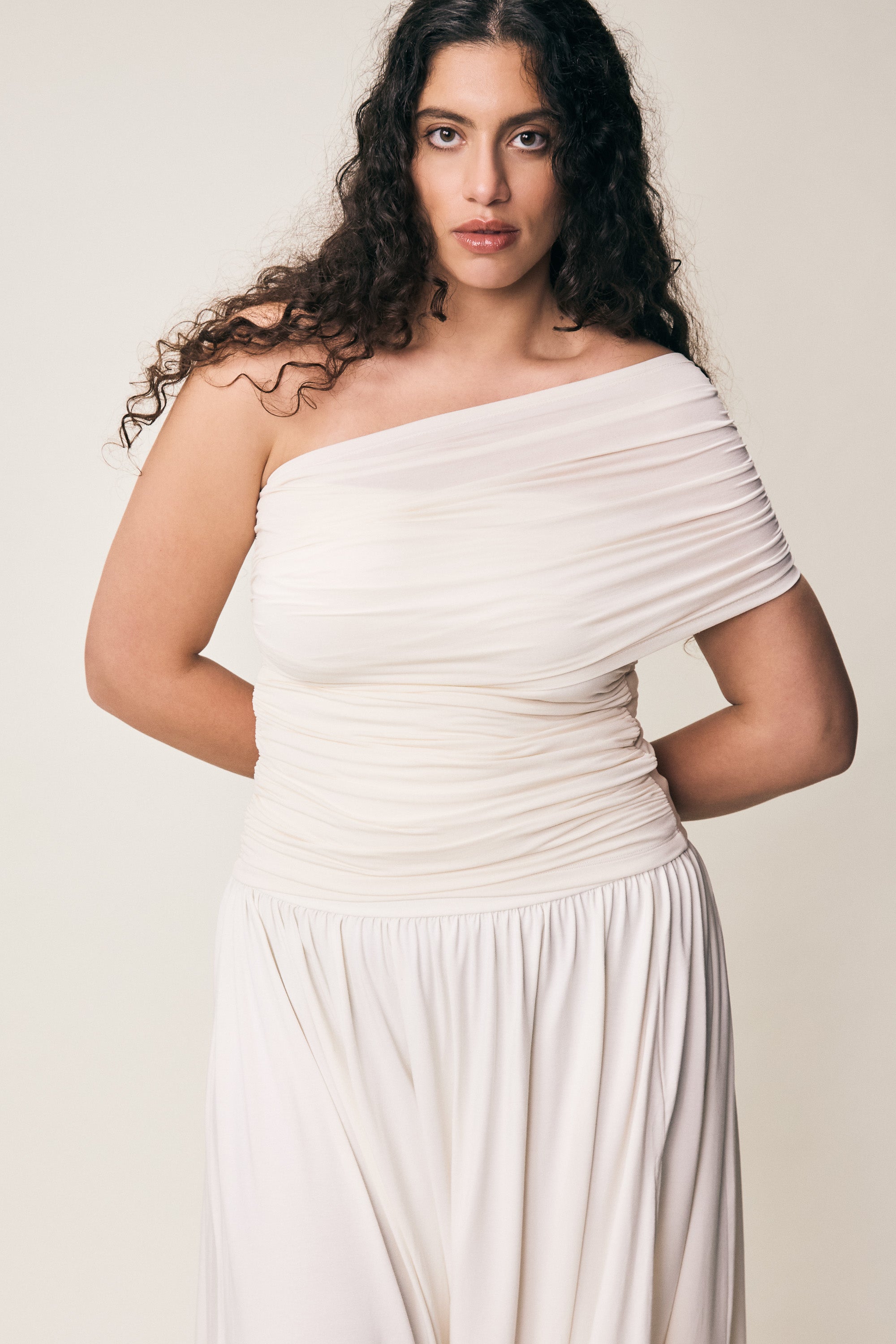 VIVEH Dahlia top in Coconut Milk – styled view