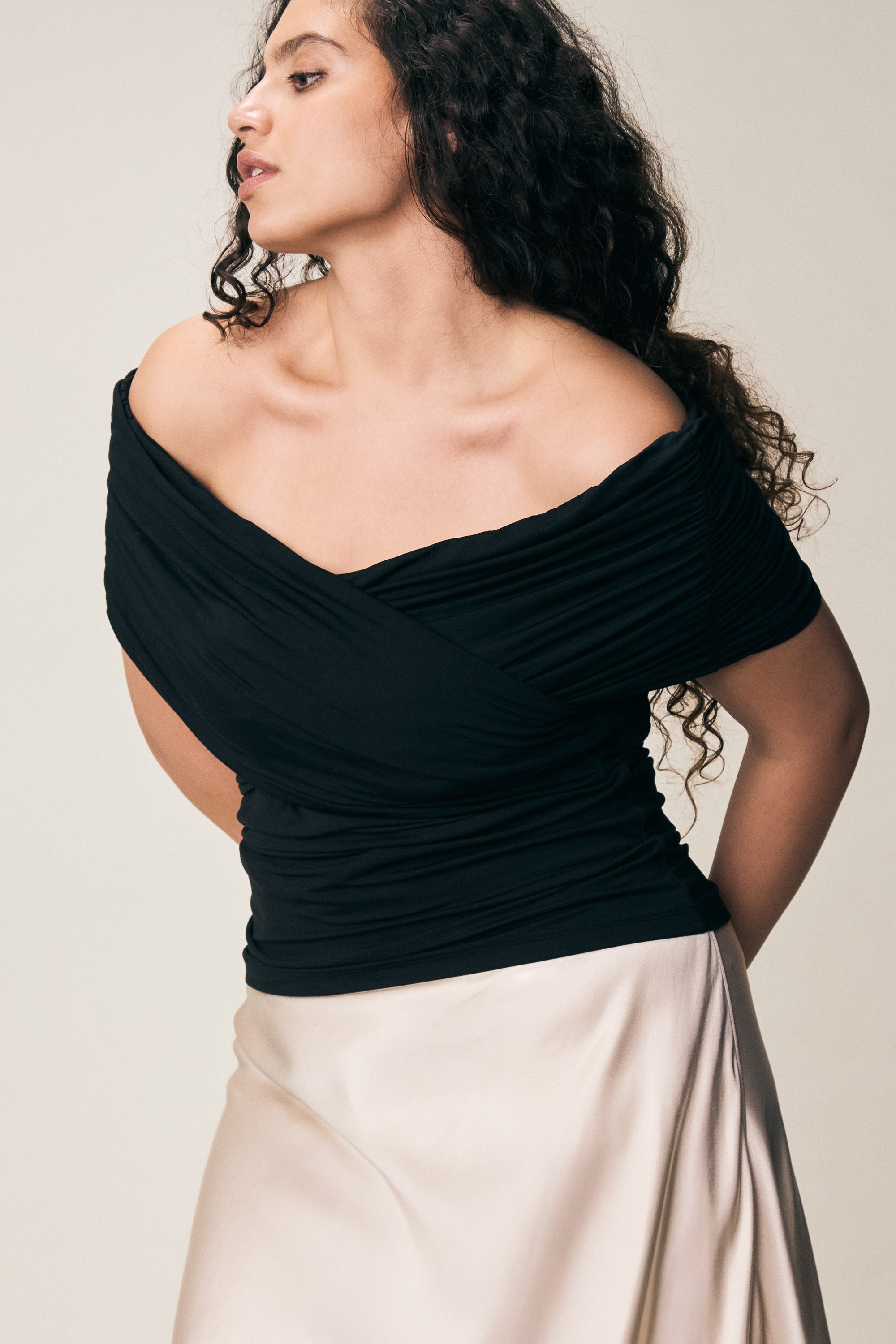 VIVEH Dosinia top in Coconut Milk – styled view