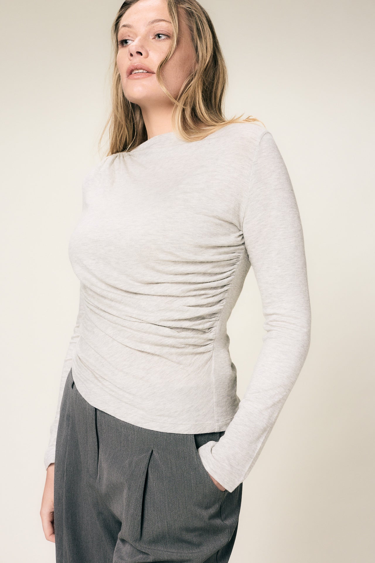 VIVEH Alyssa top in Coconut Milk – styled view