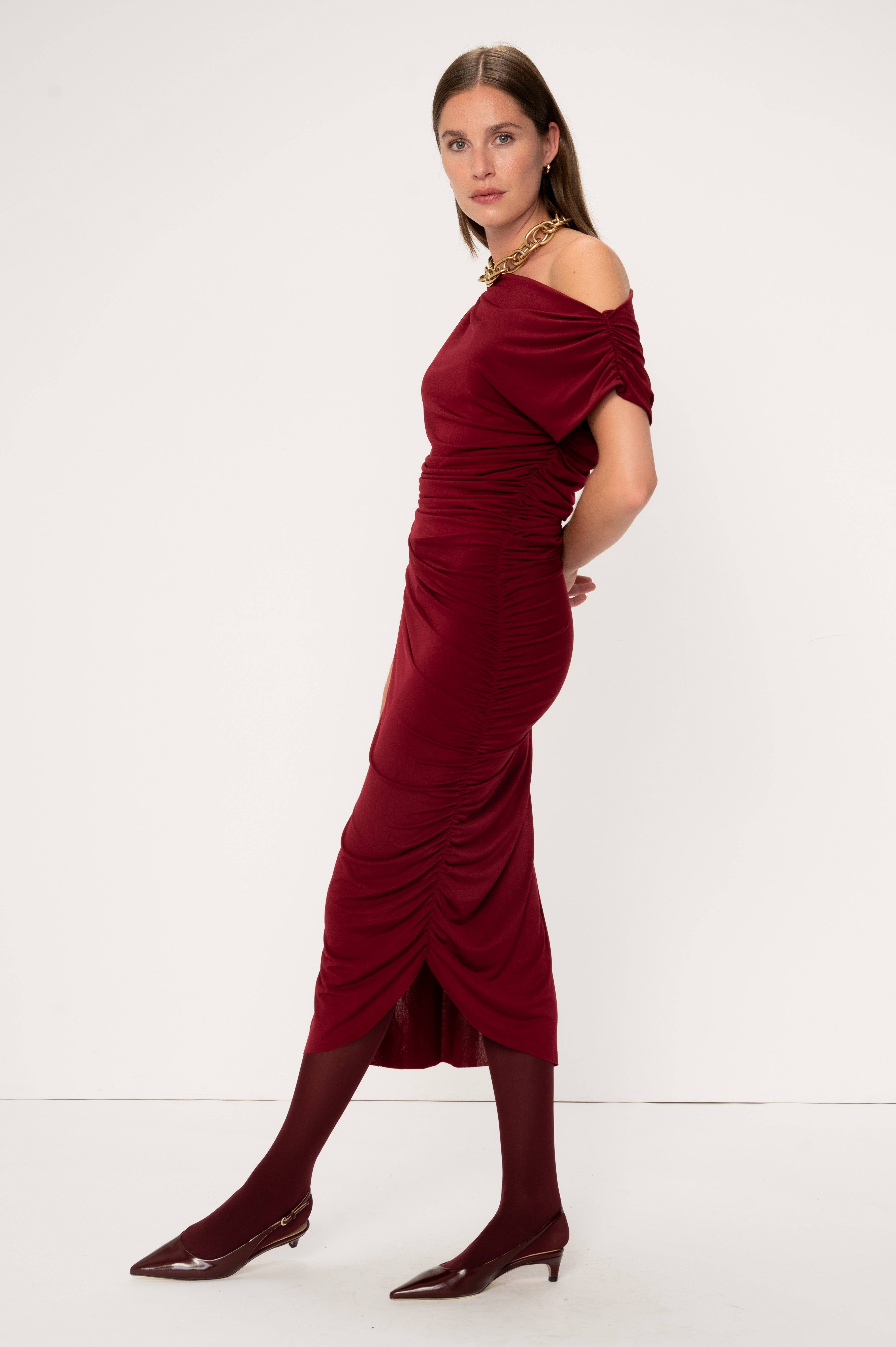 knee length dresses for ladies Made for this Moment Ruched Midi Dress (Black) – Stylish Diva Boutique main image 1
