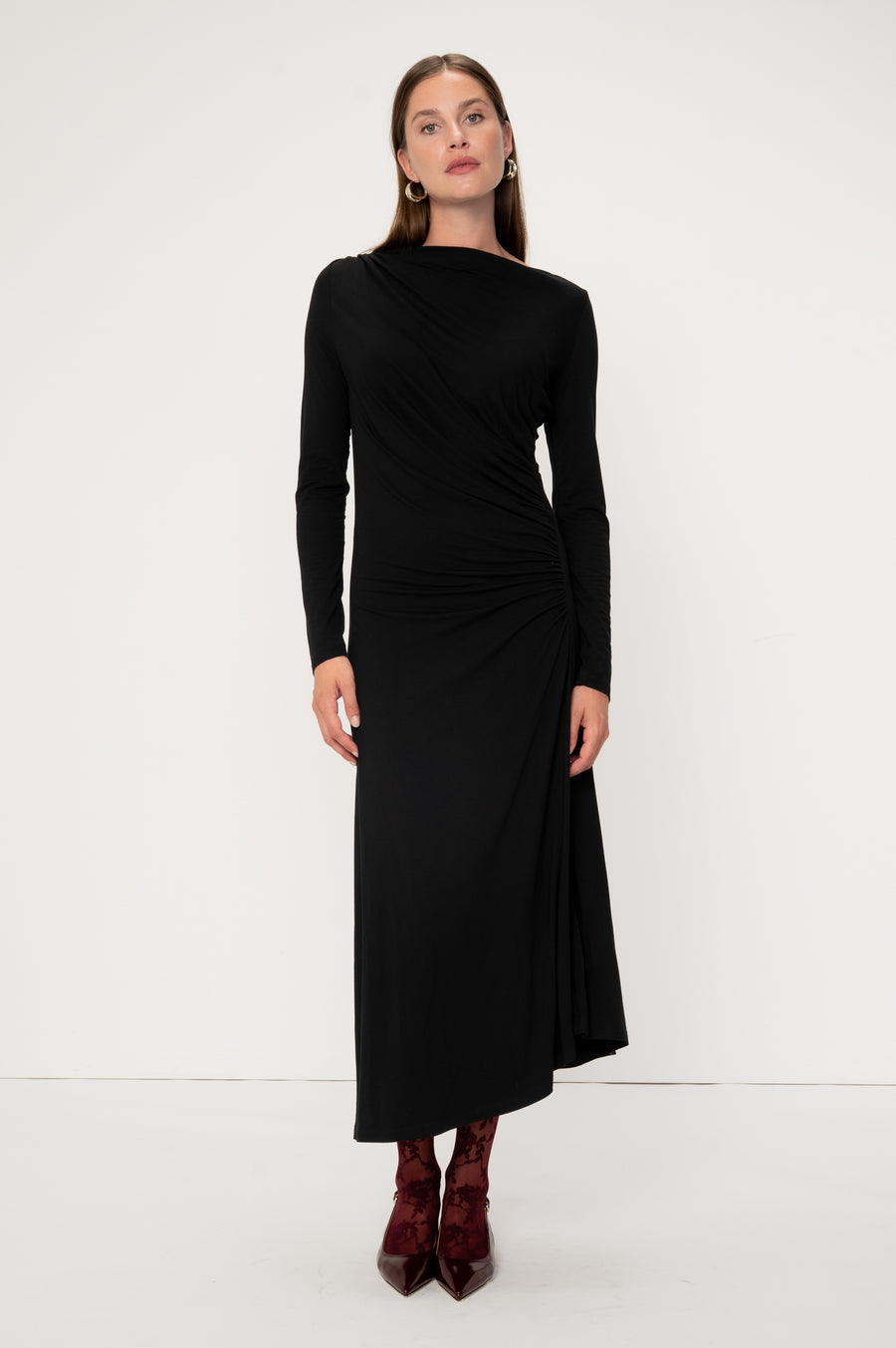 long sleeve draped midi dress Nashira Long sleeve Draped Midi Dress